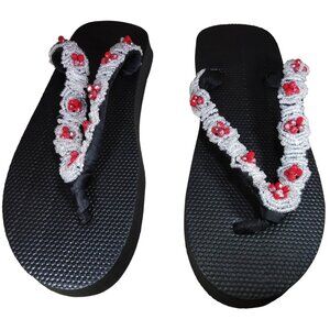 Beaded Flip Flops for Women Summer Style Sandals - (Silver)